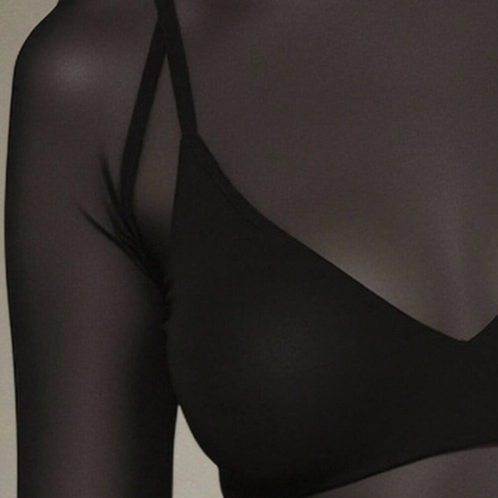 Black Sexy Women's Sheer Mesh Long Sleeve Fitted Top - Picture 4 of 4